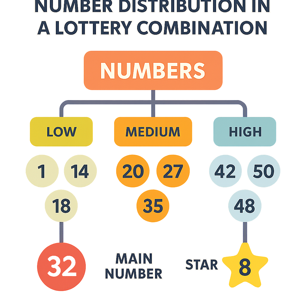 Tabla que compara la distribución de números en una combinación de lotería